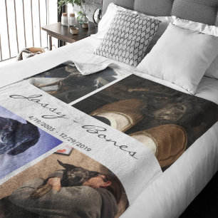 Modern Memorial Pet Photo Collage White Fleecefilt