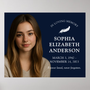 Modern Memorial Photo Memory Tribute Navy Poster