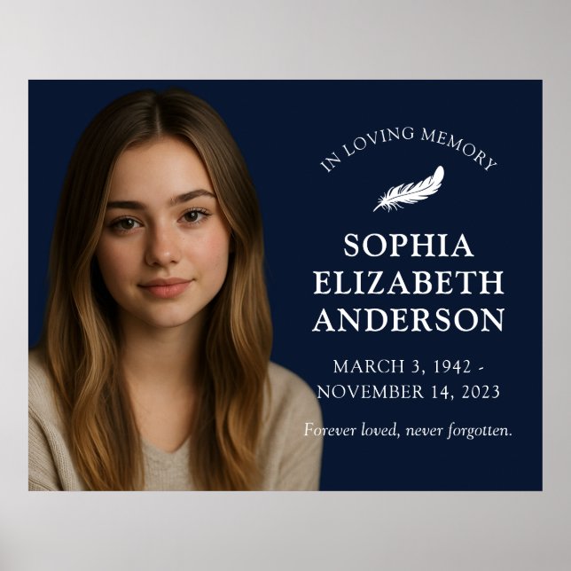 Modern Memorial Photo Memory Tribute Navy Poster (Framsidan)