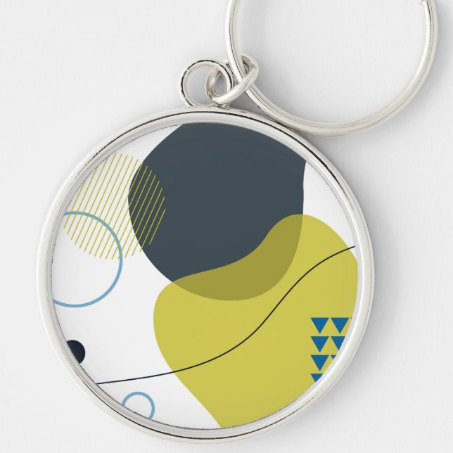 Modern, Memphis, coola, unik illustration av trend Rund Silverfärgad Nyckelring (Framsidan)