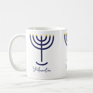 Modern Menorah Navy Guld Anpassningsbar med namn Kaffemugg