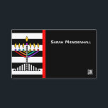 Modern Menorah Visitkort<br><div class="desc">Det här affärskortet som fångar upp öga har en färgstark,  upplyst menorah över fet svartvit rand. Motsatt sida är samordnad. ~ karyn</div>