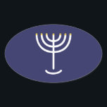 Modern Menorah White Navy Guld Graphic Ovalt Klistermärke<br><div class="desc">Hebrew Menorah Sticker. Vit,  Guld. Överförbart och anpassade.</div>