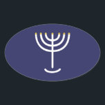 Modern Menorah White Navy Guld Graphic Ovalt Klistermärke<br><div class="desc">Hebrew Menorah Sticker. Vit,  Guld. Överförbart och anpassade.</div>