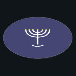 Modern Menorah White Navy Guld Graphic Ovalt Klistermärke<br><div class="desc">Hebrew Menorah Sticker. Vit,  Guld. Överförbart och anpassade.</div>