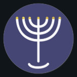Modern Menorah White Navy Guld Graphic Runt Klistermärke<br><div class="desc">Hebrew Menorah Sticker. Vit,  Guld. Överförbart och anpassade.</div>