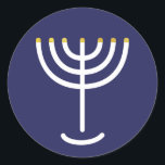 Modern Menorah White Navy Guld Graphic Runt Klistermärke<br><div class="desc">Hebrew Menorah Sticker. Vit,  Guld. Överförbart och anpassade.</div>