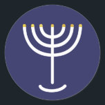 Modern Menorah White Navy Guld Graphic Runt Klistermärke<br><div class="desc">Hebrew Menorah Sticker. Vit,  Guld. Överförbart och anpassade.</div>