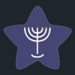 Modern Menorah White Navy Guld Graphic Stjärnformat Klistermärke<br><div class="desc">Hebrew Menorah Sticker. Vit,  Guld. Överförbart och anpassade.</div>