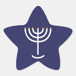 Modern Menorah White Navy Guld Graphic Stjärnformat Klistermärke
