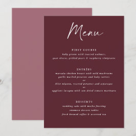 Modern Merlot Burgundy Handskrift Bröllop Meny