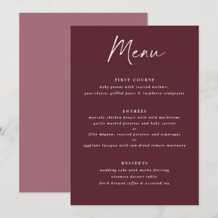 Modern Merlot Burgundy Handskrift Bröllop Meny