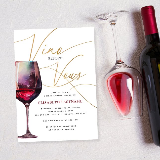 Modern Merlot Guld Vino Möhippa Före vows Inbjudningar (Skapare uppladdad)