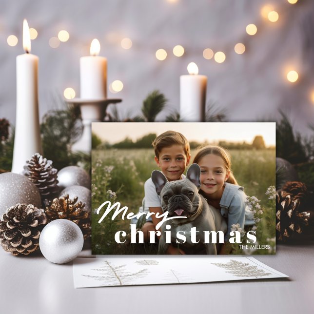Modern merriest jul - minimalt 1 foto-Elegant Julkort (Modern Merriest Christmas Minimal 1 Photo Elegant Holiday Card)