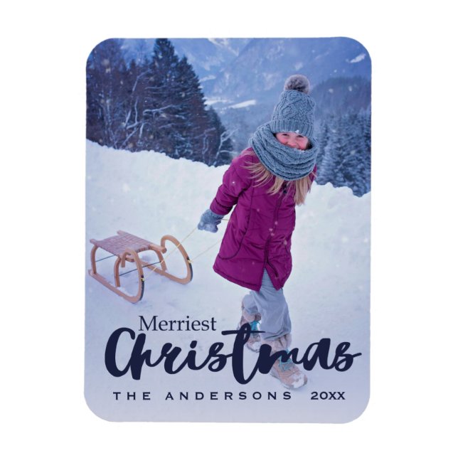 Modern Merriest julskript Helgdag Photo Magnet (Vertikal)