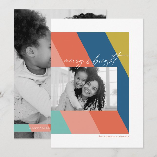 Modern merry and Bright Flat Helgdag Card Julkort (Fram/baksida)