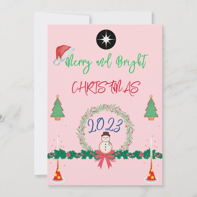 Modern Merry And Bright Julkrans 2023 Julkort (Framsida)