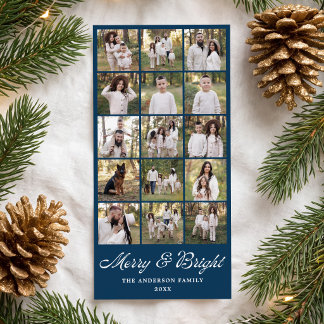 Modern Merry and Bright Marinblå 15 Foto Collage Julkort