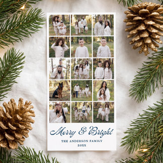 Modern Merry and Bright Marinblå 15 Foto Collage Julkort