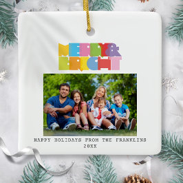 Modern Merry and Bright Rainbow Färg Photo Julgransprydnad Keramik