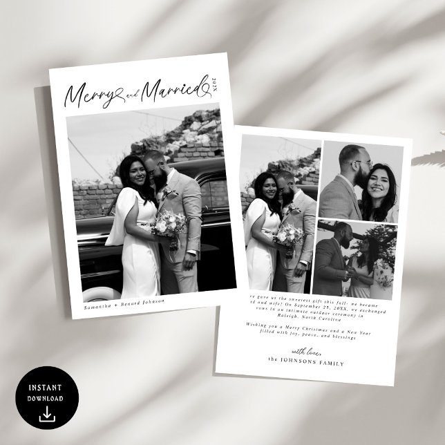 Modern Merry and Married Newlywed Script Christmas Julkort (Skapare uppladdad)