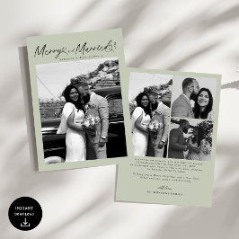 Modern Merry and Married Newlywed Script Christmas Julkort