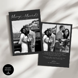 Modern Merry and Married Newlywed Script Christmas Julkort