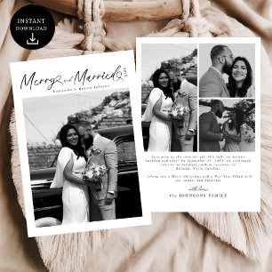 Modern Merry and Married Nygift Skript Jul Julkort