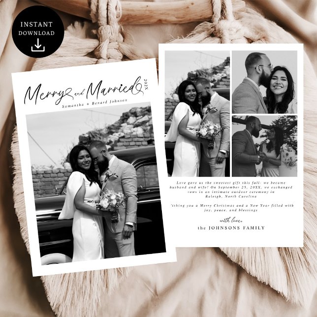 Modern Merry and Married Nygift Skript Jul Julkort (Skapare uppladdad)