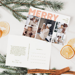 Modern merry-år i fet stil i fem foto helg vykort