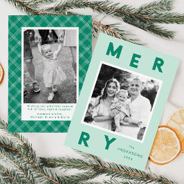 Modern Merry Brev Mint & Grönt 2 Photo Julkort