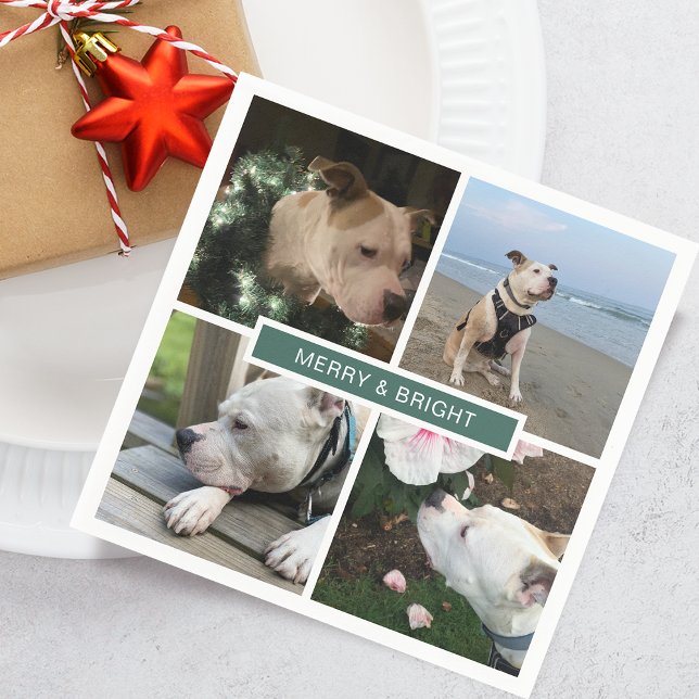 Modern Merry & Bright 4 Fotos Rutigt Papper Pappersservett (Modern Merry & Bright 4 Photos Grid Paper Napkins)