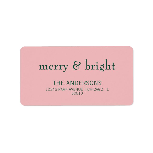 Modern merry & Bright Adress Rosa & Grönt Adressetikett (Framsidan)