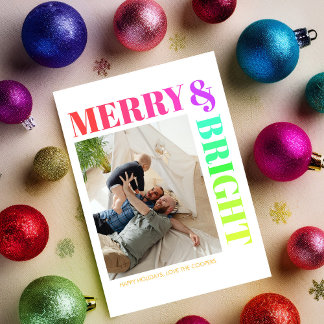 Modern Merry & Bright Colorful Christmas Julkort