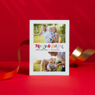 Modern merry & Bright Colorful Retro 2-foto Helg Vykort