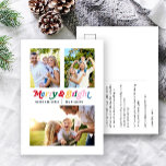 Modern merry & Bright Colorful Retro 3-foto Helg Vykort<br><div class="desc">Vi har alla helgdag i kärlek och hur kan vi fira bättre än med vårt moderna merry & Bright Colorful Retro 3 Photo Helgdag Postcard? Det här oförglömliga vykortet har fin och skarp text i färgfull retrotypografi, skapar en roligt och modern estetik. Med den kan du anpassa dina 3 favoritjulfoton...</div>