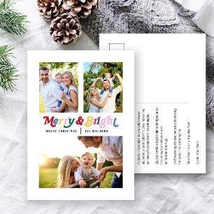 Modern merry & Bright Colorful Retro 3-foto Helg Vykort