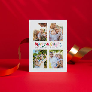Modern merry & Bright Colorful Retro 4-foto Helg Vykort