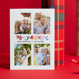 Modern merry & Bright Colorful Retro 4-foto Julkort