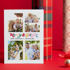 Modern merry & Bright Colorful Retro 5-foto Julkort