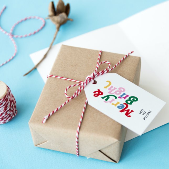 Modern merry & Bright Colorful Retro Typography Presentetikett (Add an extra dash of sparkle and personality with these Christmas gift tags!)