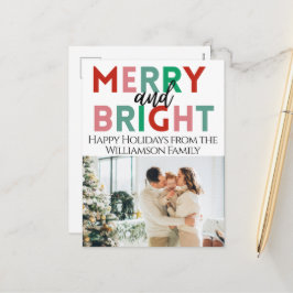 Modern Merry & Bright Enkel Färgrik Ett Foto Helg Vykort