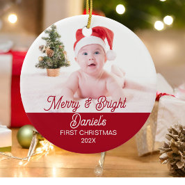 Modern Merry & Bright Första jul Baby-foto Julgransprydnad Keramik