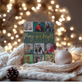 Modern Merry & Bright Grönt & Faux Guld jul Julkort