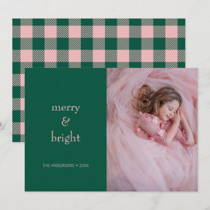 Modern Merry & Bright-Grönt- och Rosa-foto Julkort