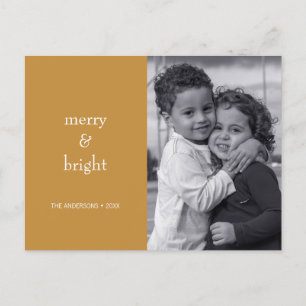 Modern Merry & Bright Guld-julfoto Helg Vykort