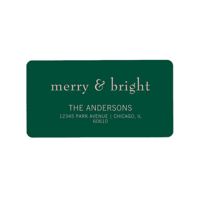 Modern merry & Bright Helgdag Adress Grönt & Rosa Adressetikett (Framsidan)