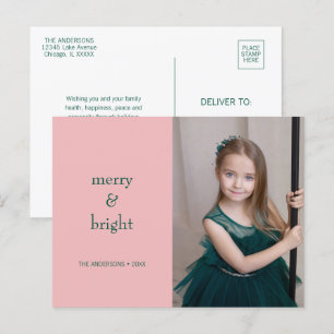 Modern merry & Bright Jul-Grönt och -Rosa Helg Vykort