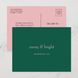 Modern merry & Bright Jul-Grönt och -Rosa Helg Vykort