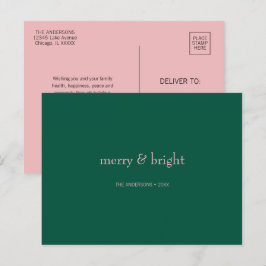 Modern merry & Bright Jul-Grönt och -Rosa Helg Vykort